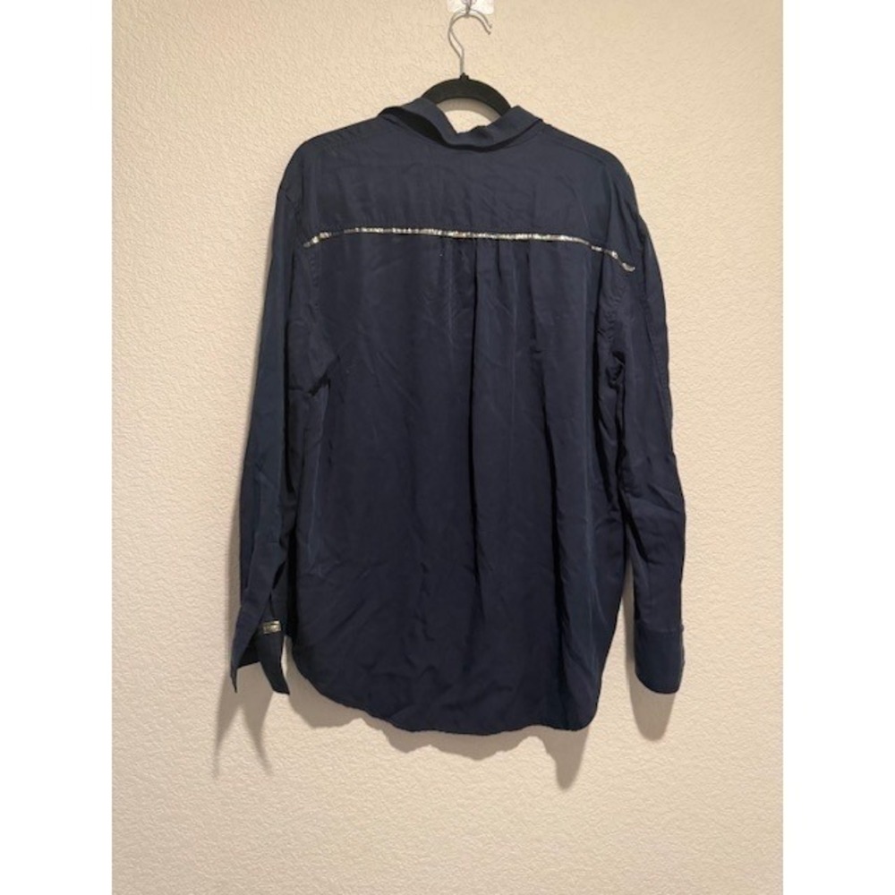 Free People Women's Off Campus Tencel Utility Shirt Gold Trim Button Down Blouse - Picture 8 of 10